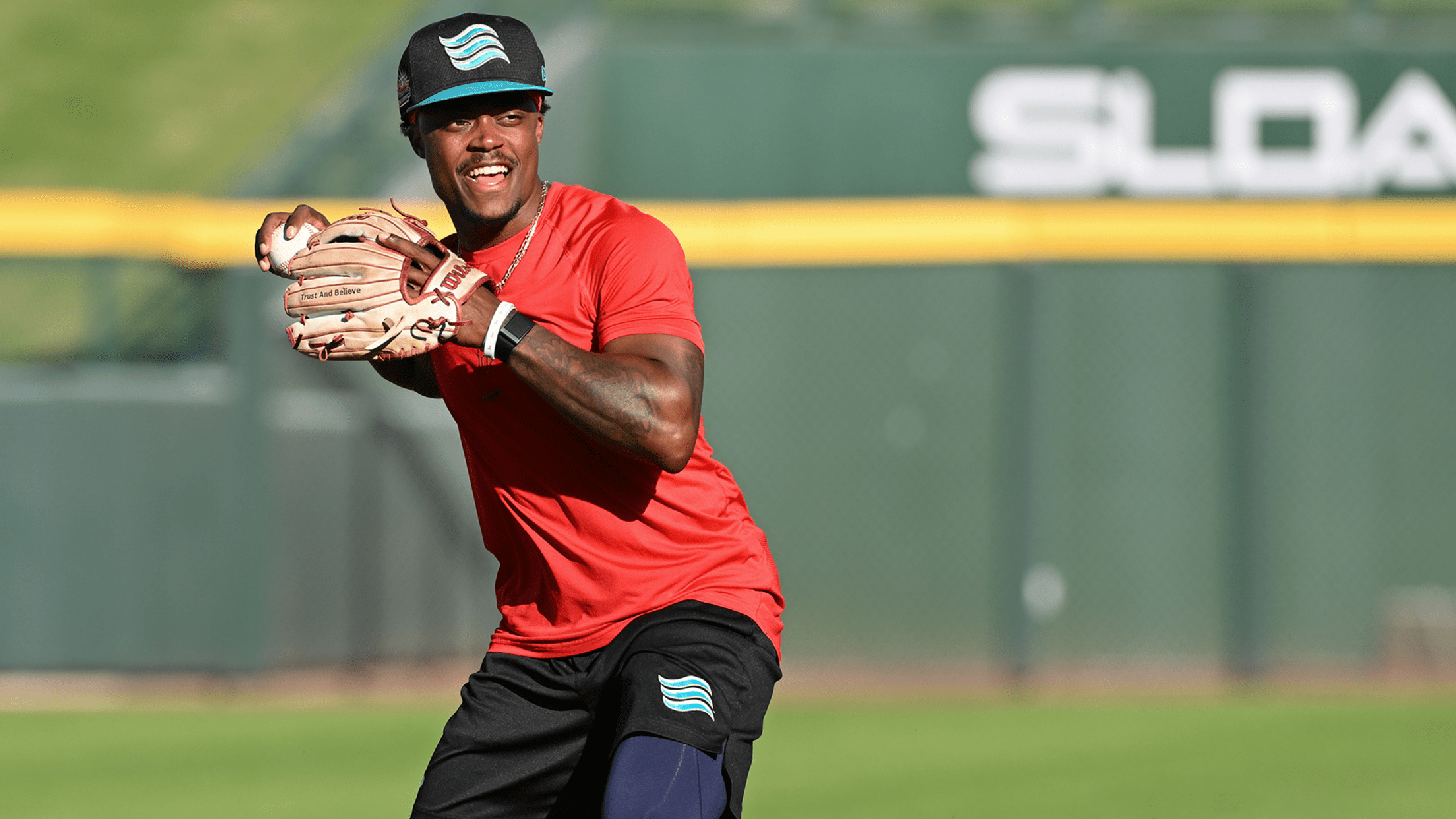 Stanley Tucker warming up on the infield at the Arizona Fall League