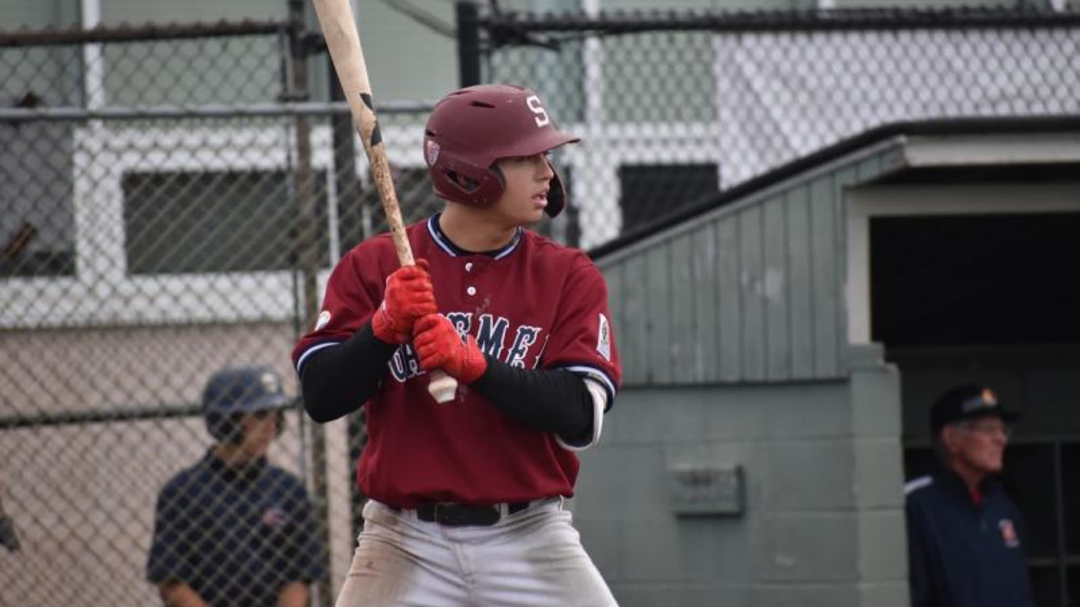Tommy Troy stands at the plate in a Wareham Gatemen uniform.