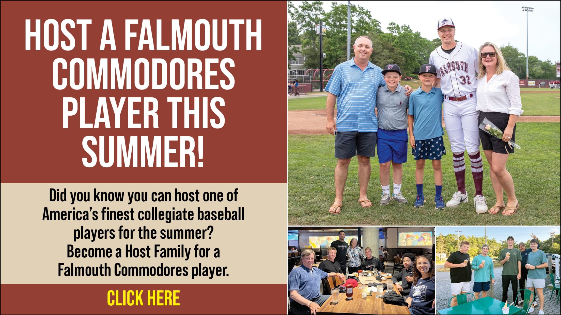 Host a Falmouth Commodores player this summer! Become a Host Family for a player.