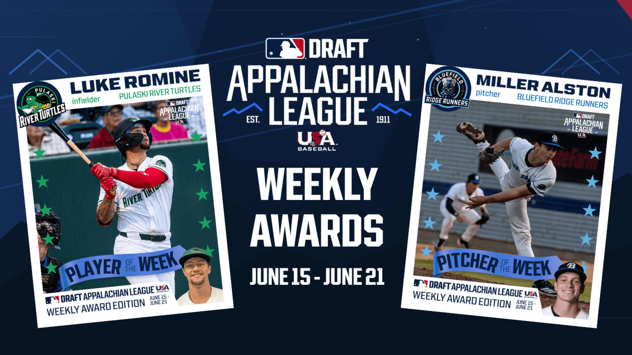 June 15-21 Appy League Players of the Week: Luke Romine (Pulaski) and Miller Alston (Bluefield)