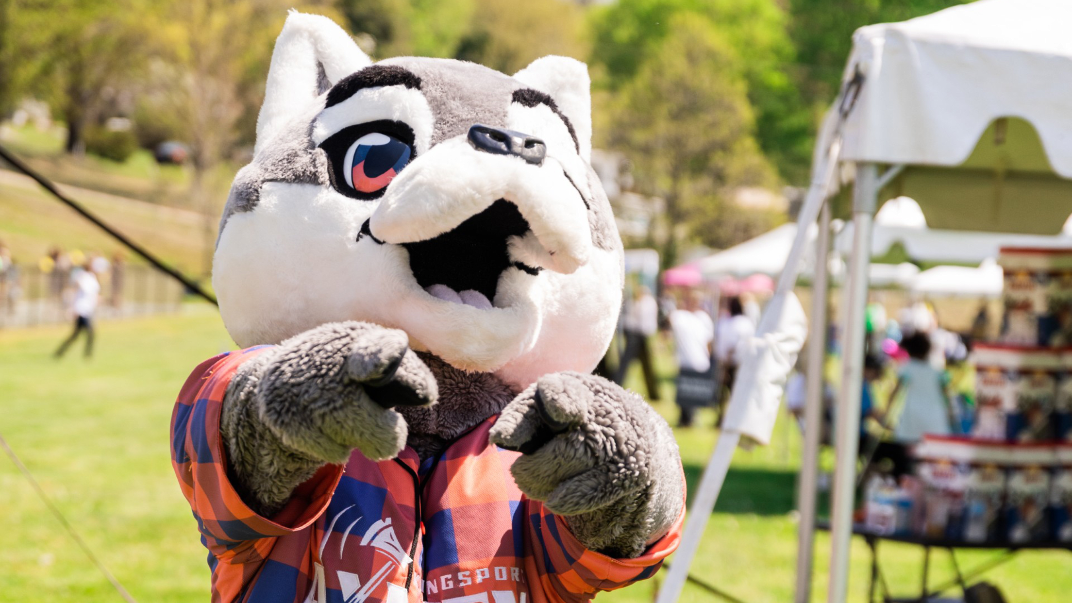 Kingsport mascot Tanasi pointing towards the camera