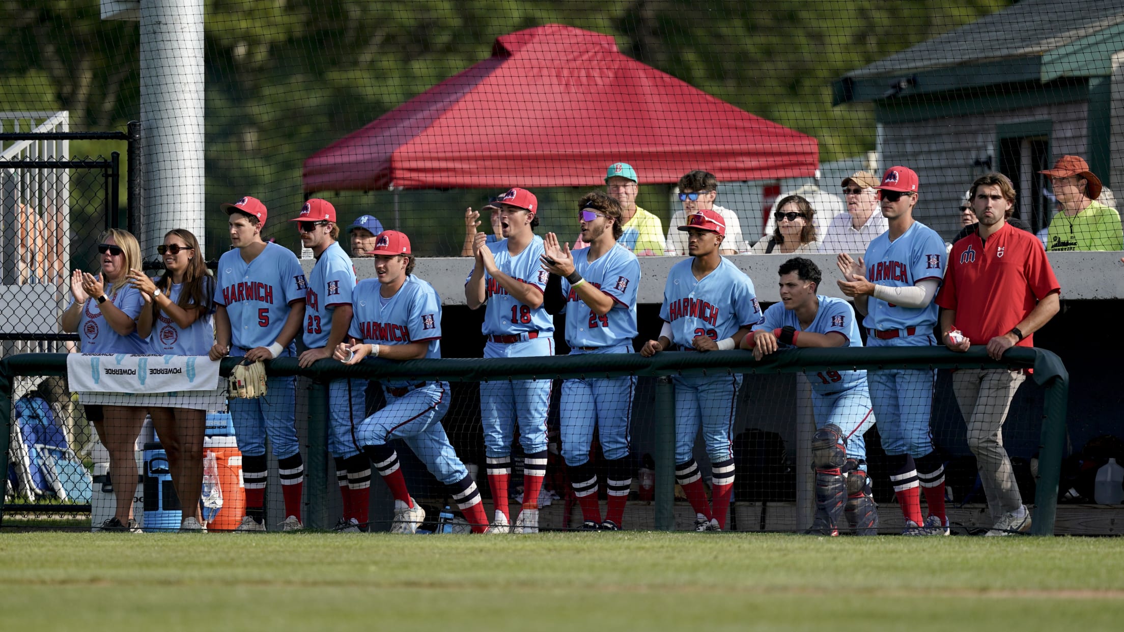 The Mariner bench celebrates as the team scores against Y-D.