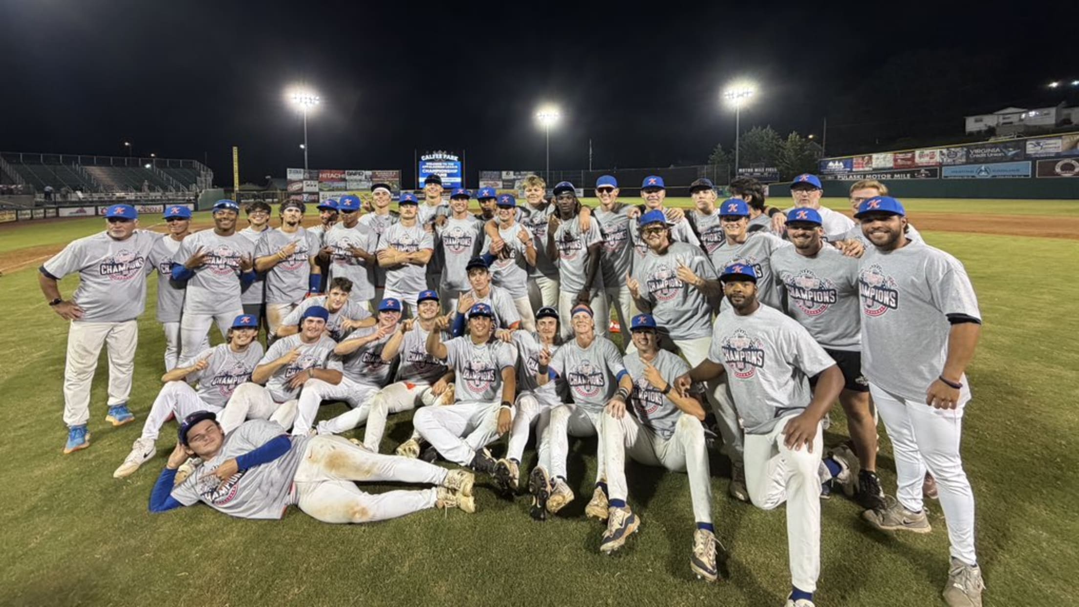 The Kingsport Axmen celebrate after winning the 2026 Appalachian League championship.