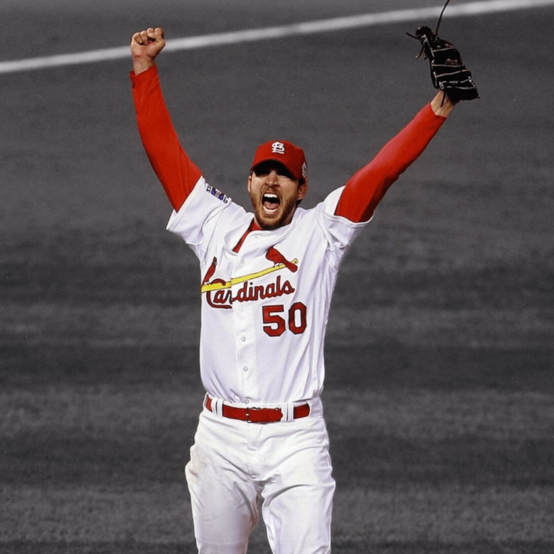 Adam Wainwright jumps up in celebration