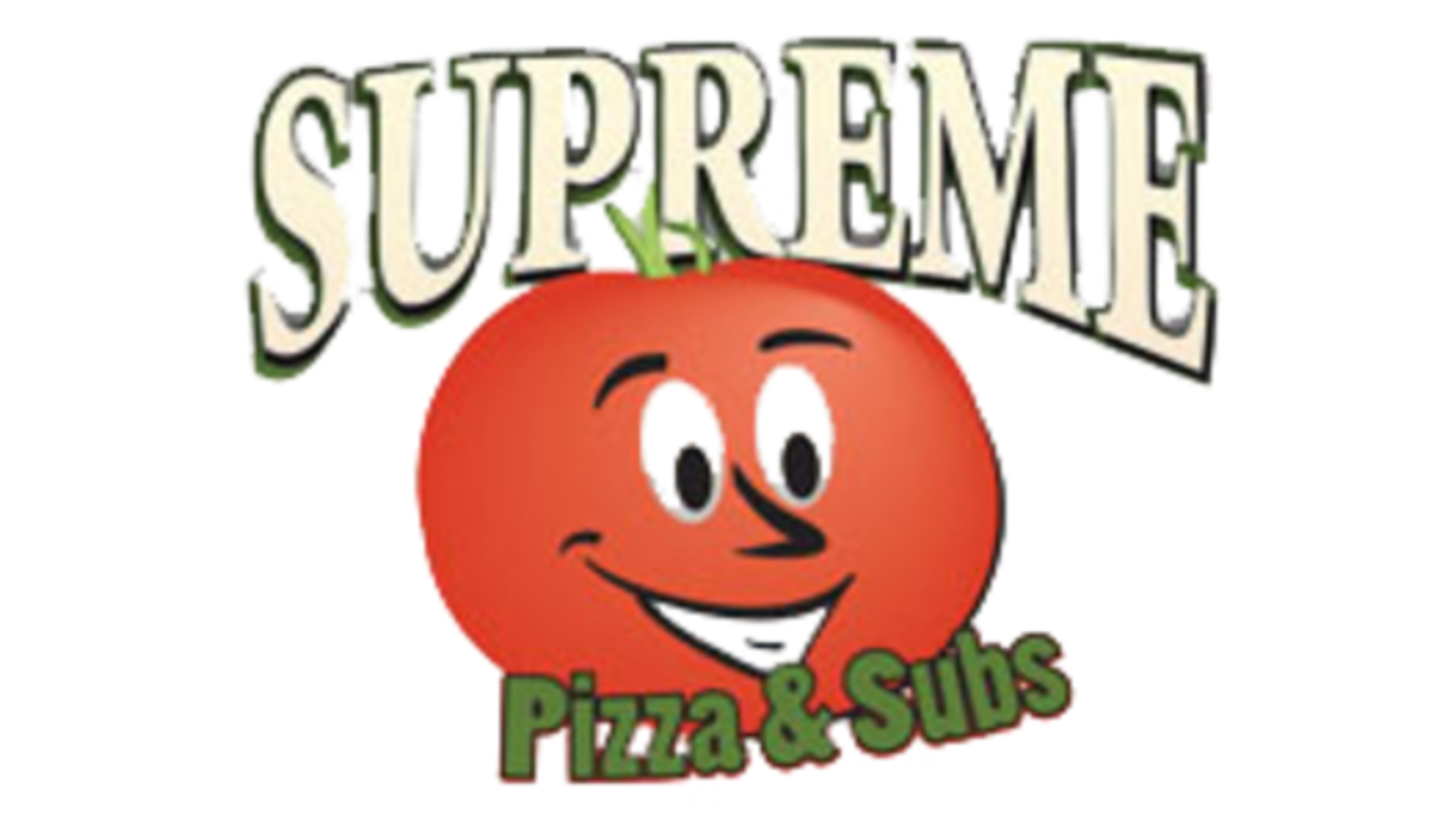 Supreme Pizza & Subs logo, which features a smiling tomato