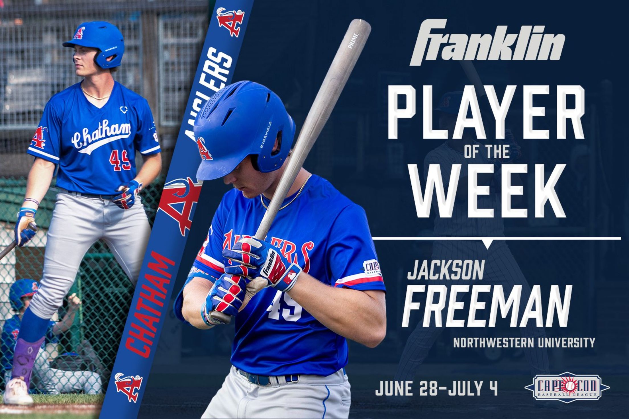 Cape Cod Baseball League Franklin Player of the Week for June 28-July 4 - Jackson Freeman (Chatham) from Northwestern