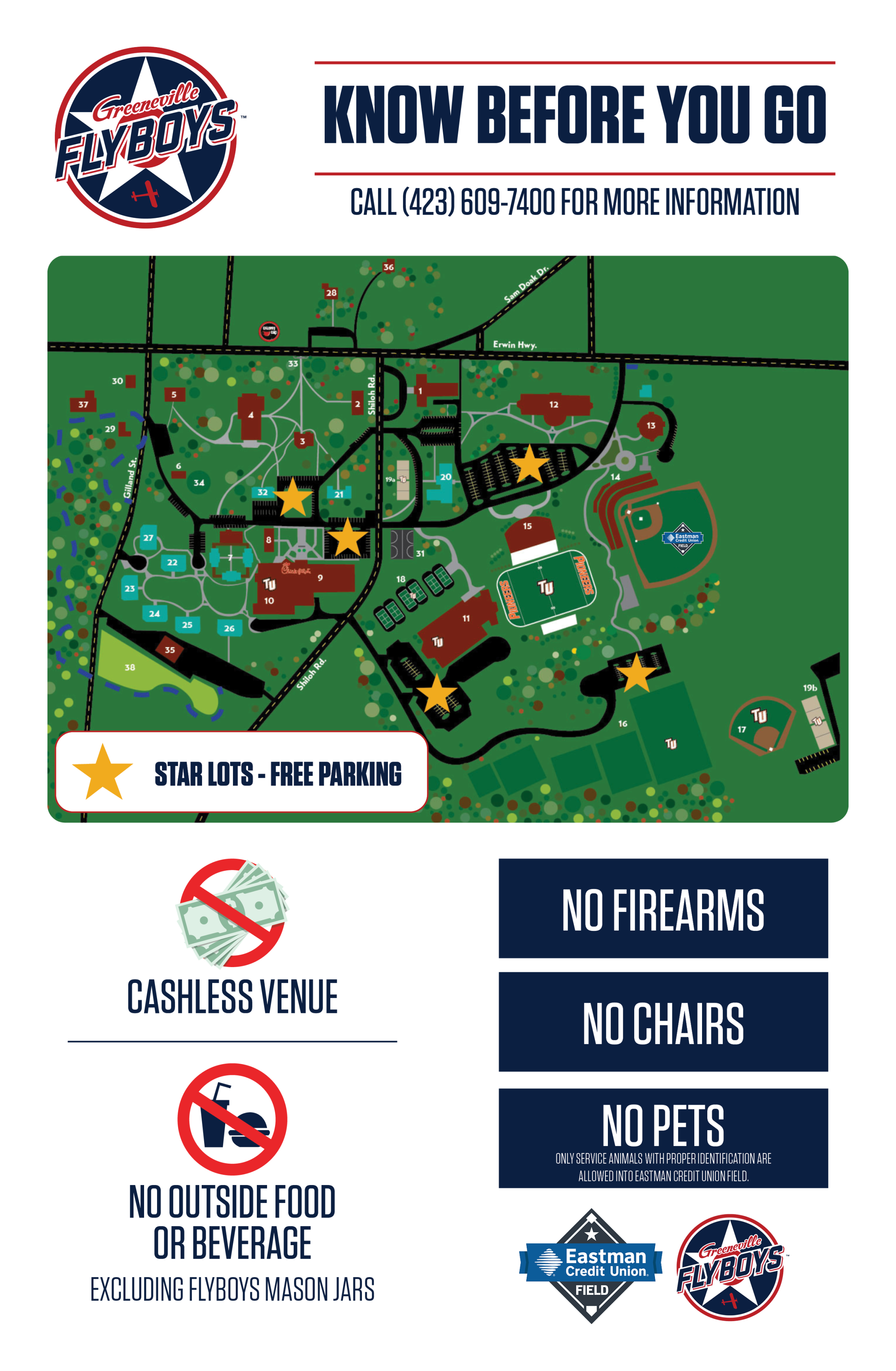 What to know before you go to Eastman Credit Union Field. Call 423-609-7400 for more information.
