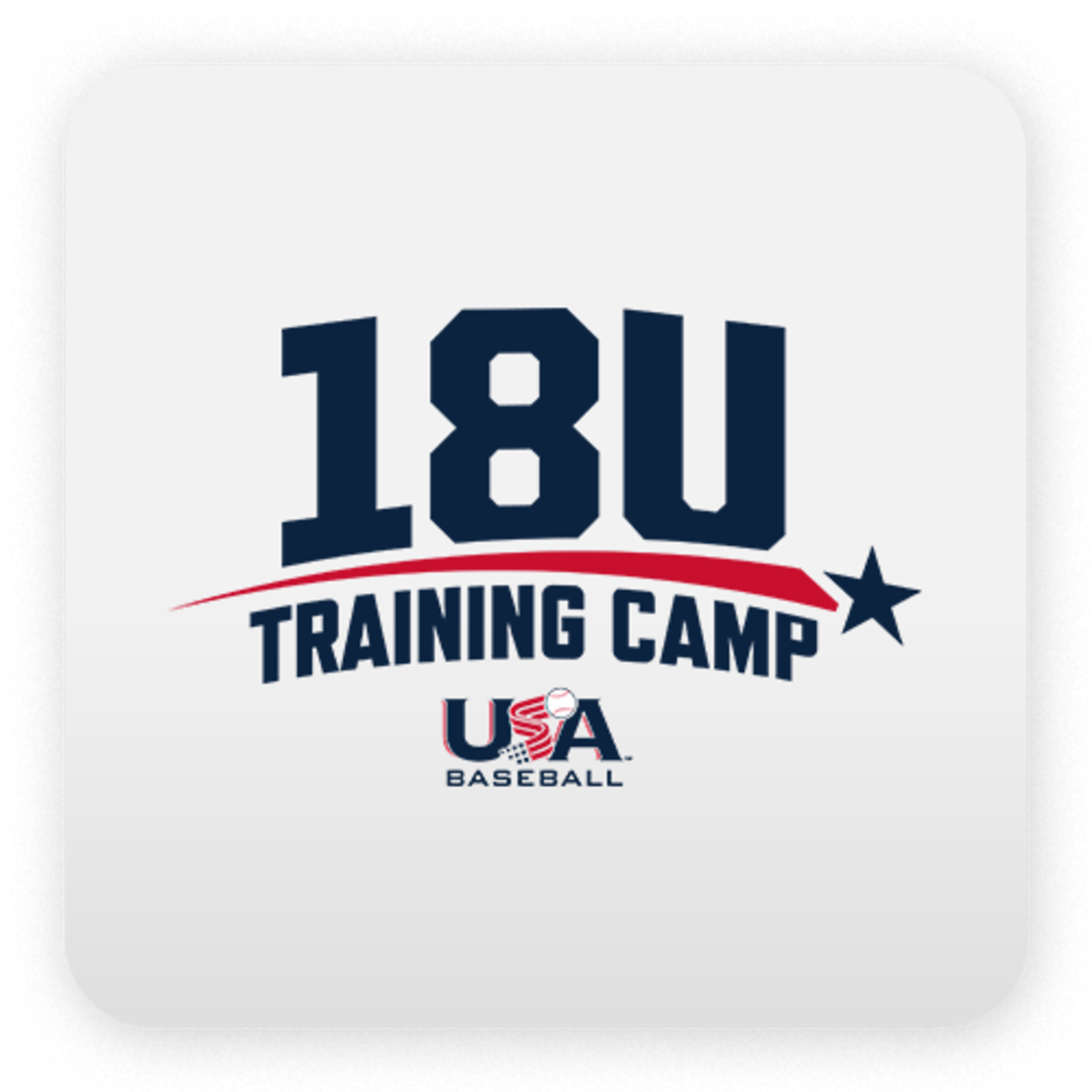 A gray button that says "18U Training Camp" with the USA Baseball logo on it