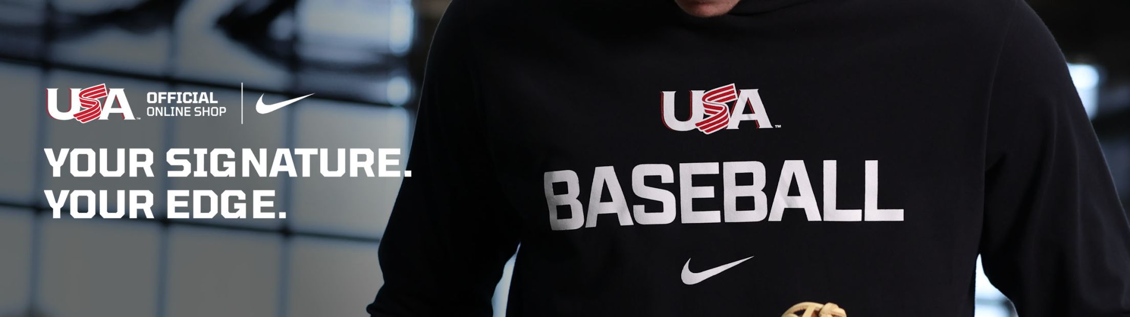 A graphic that says your signature your edge on it with the USA Baseball logo