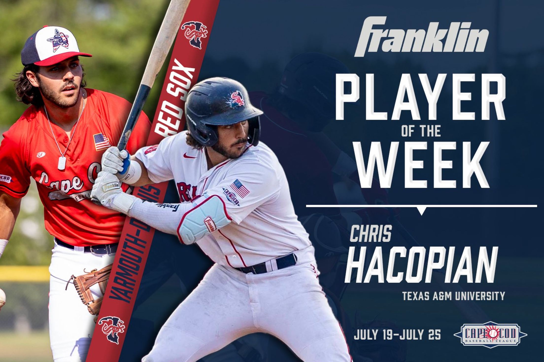 Cape Cod Baseball League Franklin Player of the Week for July 19-25 - Chris Hacopian from Yarmouth-Dennis/Texas A&M