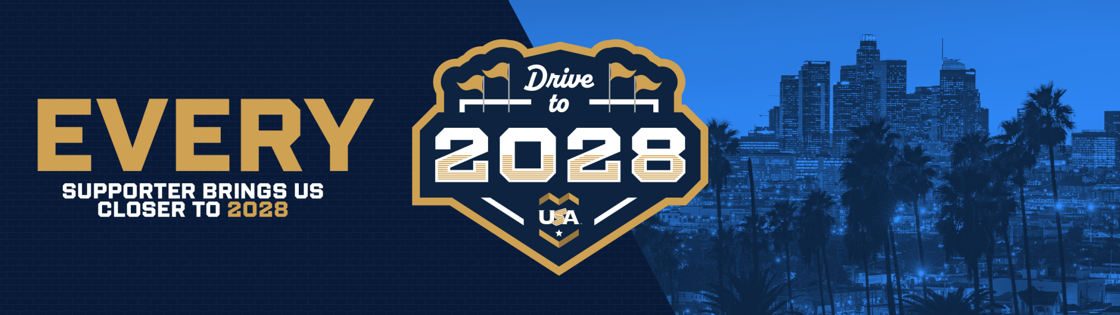Drive to 2028 logo with text that says "Every supporter brings us closer to 2028"