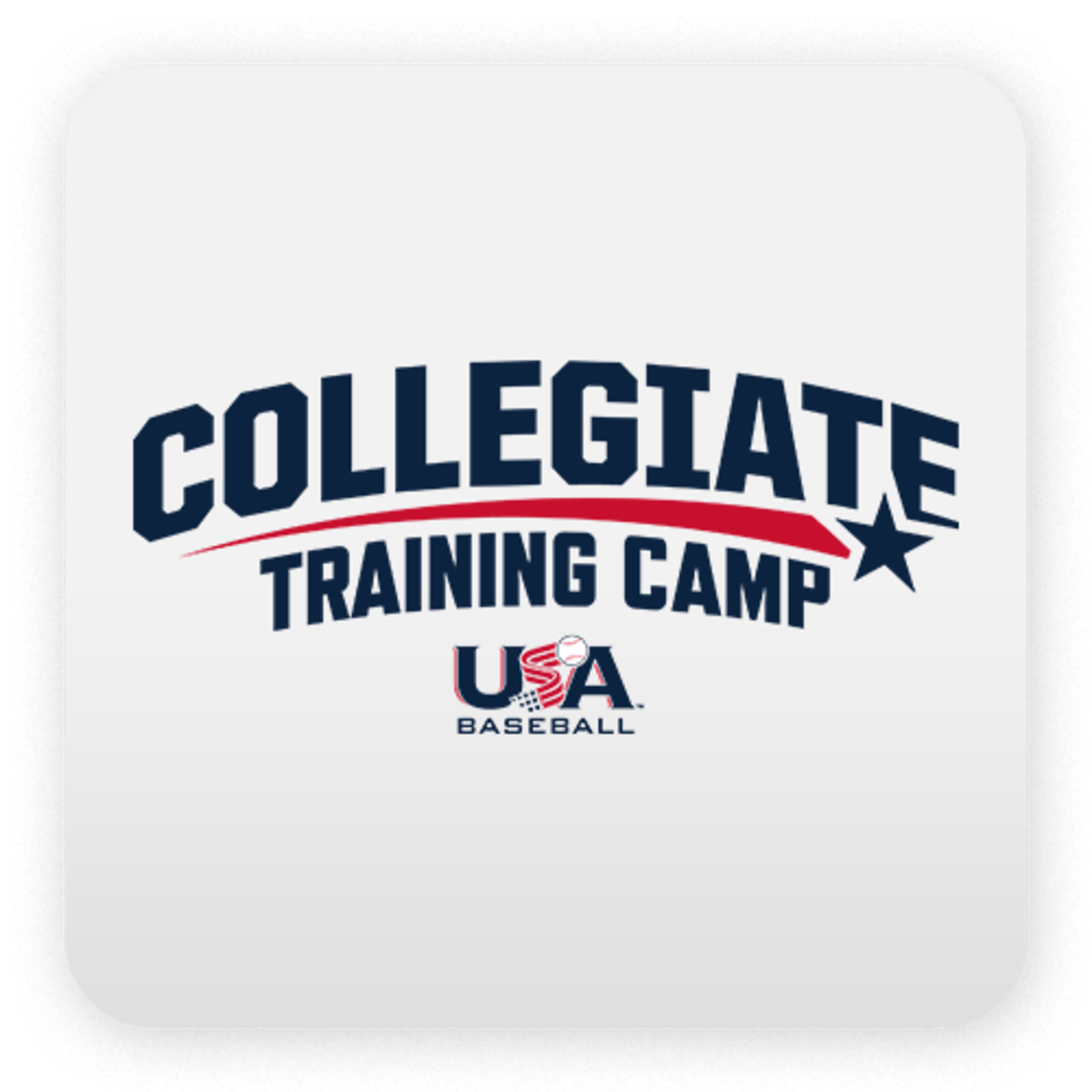 A logo that says "Collegiate Training Camp" with a red line and a star, and the USA Baseball logo at the bottom