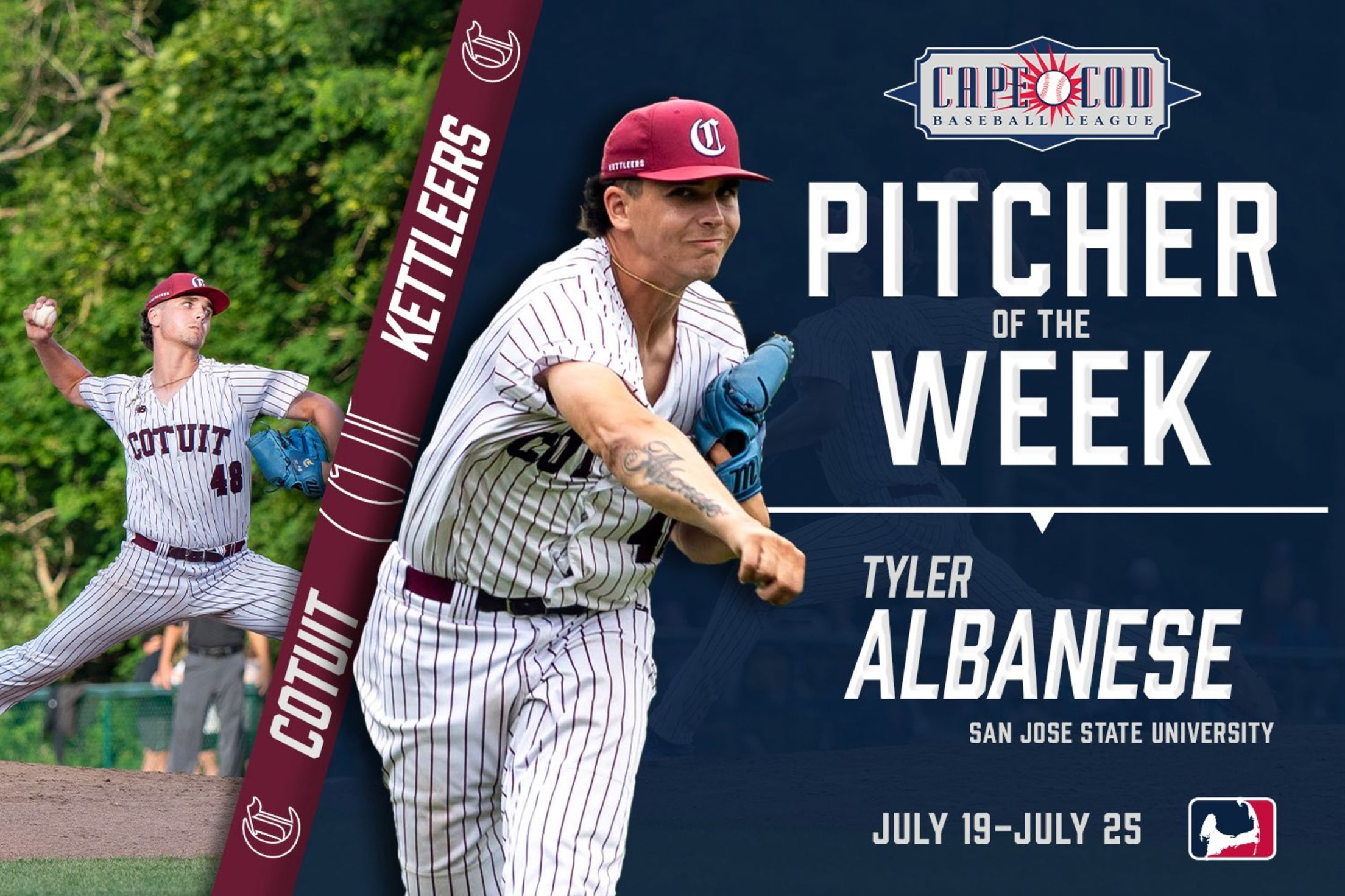 Cape Cod Baseball League Franklin Pitcher of the Week for July 19-25 - Tyler Albanese from Cotuit/San Jose State