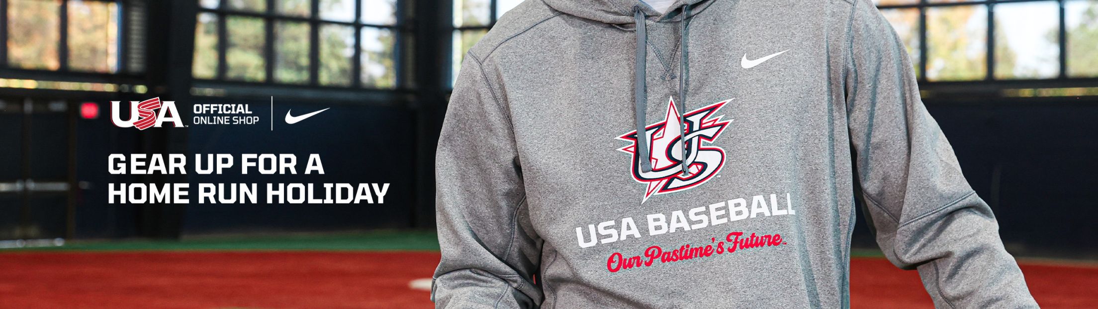 A graphic that says "Gear up for a home run holiday" with the usa baseball logo on it