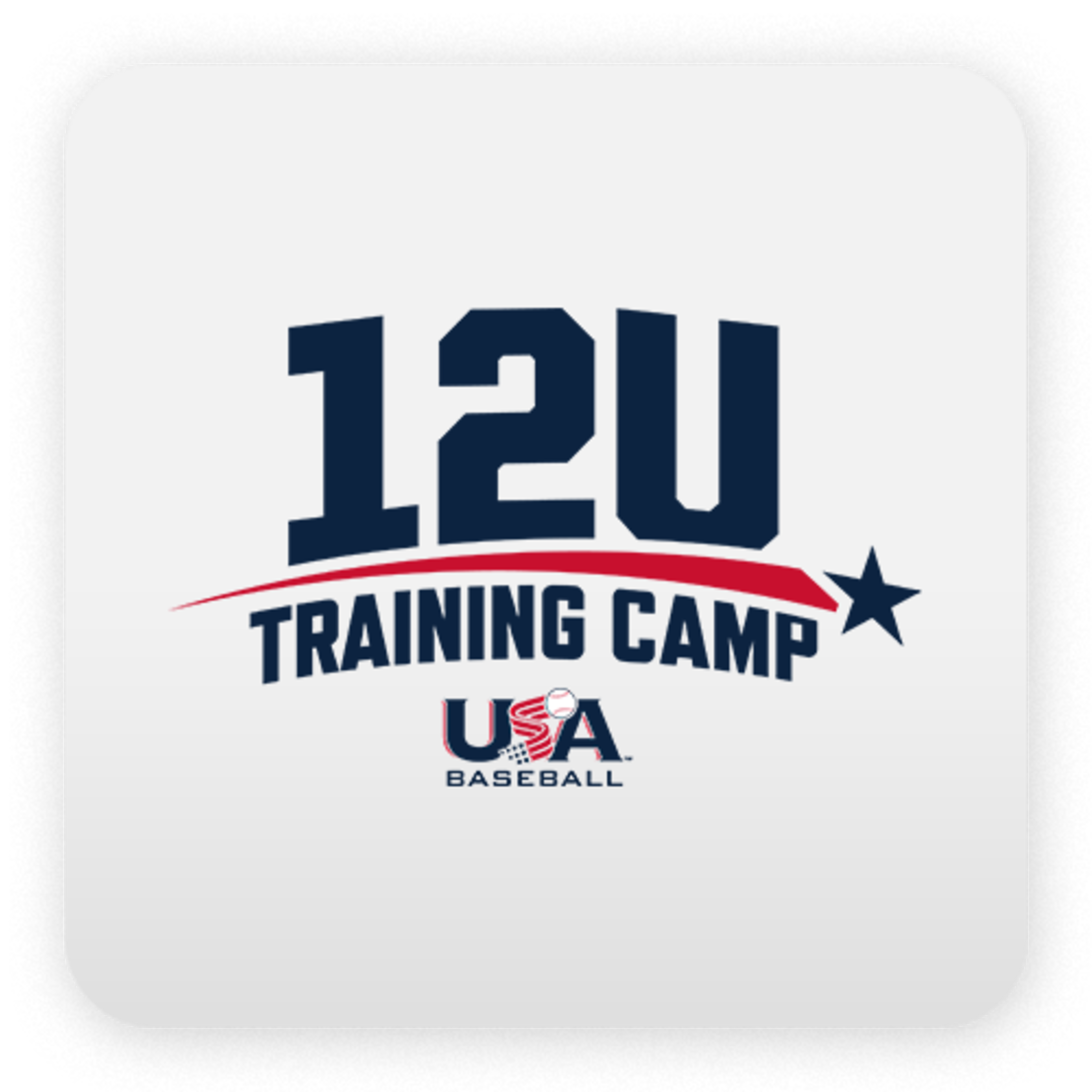 A logo that says "12U Training Camp" with a red line and a star, and the USA Baseball logo at the bottom