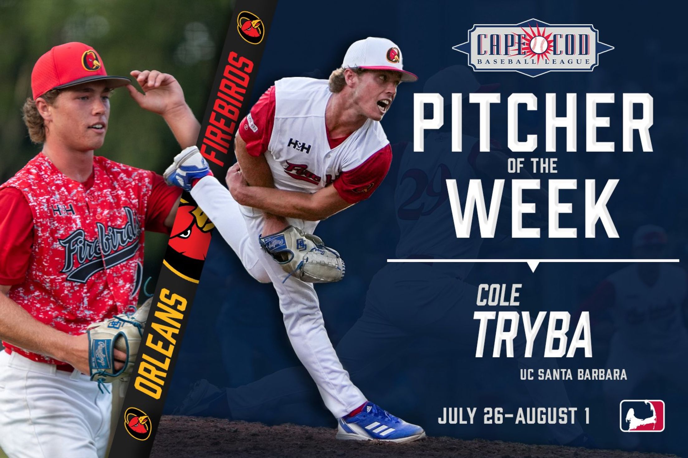 Cape Cod Baseball League Pitcher of the Week July 26-Aug. 1 - Cole Tryba (Orleans/UC Santa Barbara)