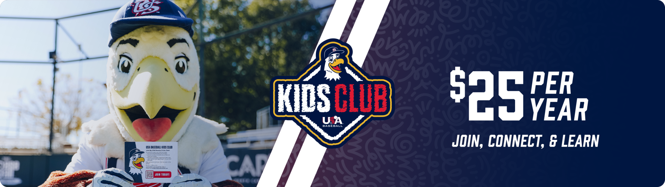A graphic that features Freedom, the mascot, the Kids Club logo, and text for "$25 per year."