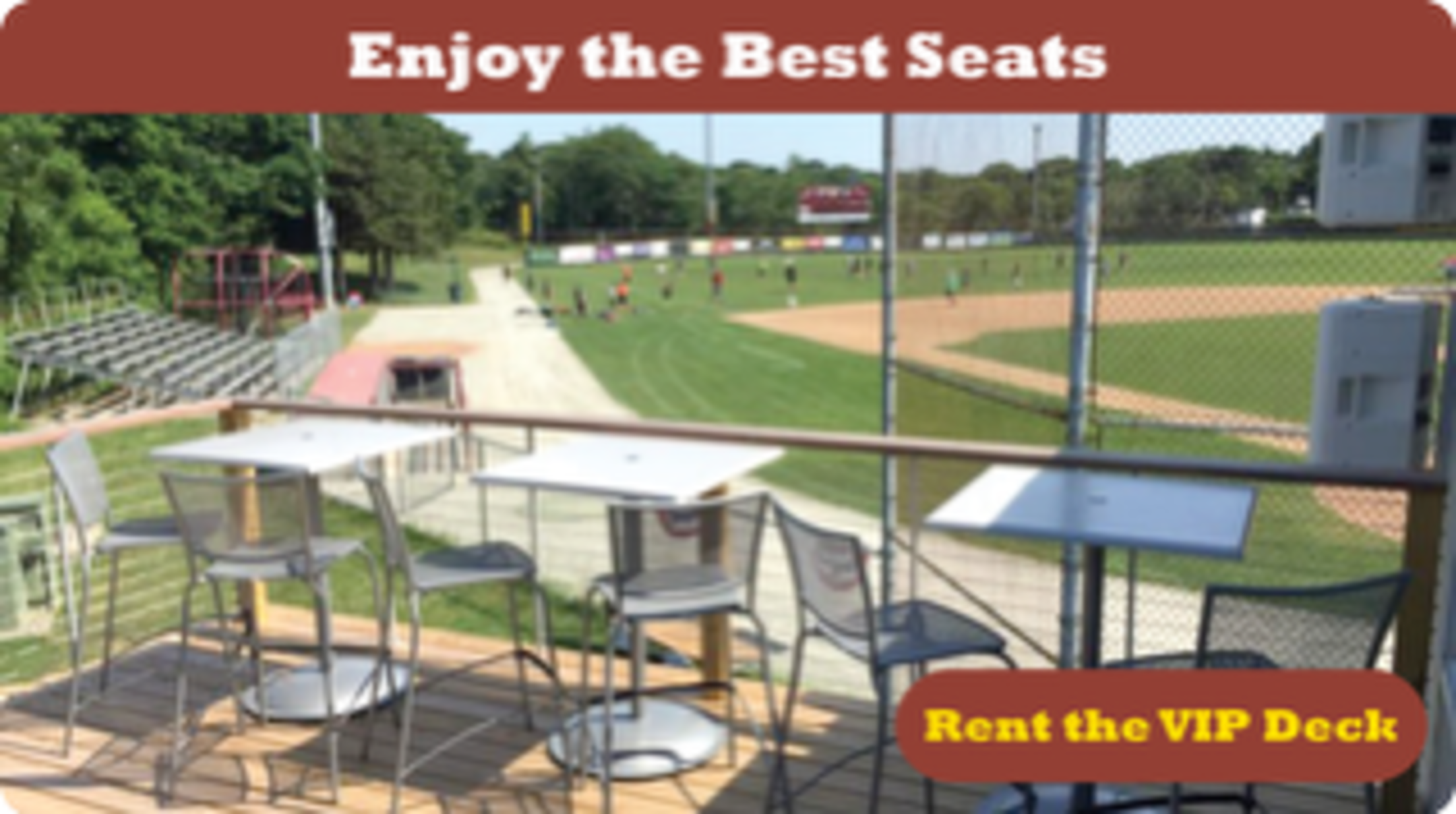 Enjoy the best seats and rent the VIP Deck at Guv Fuller Field! (Image shows view from VIP Deck behind home plate)