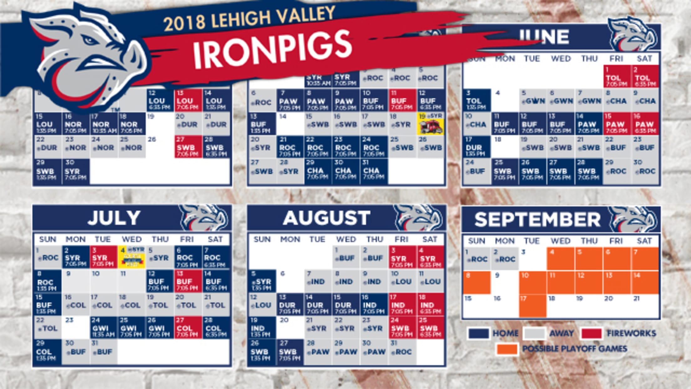 IronPigs Release 2018 RegularSeason Schedule