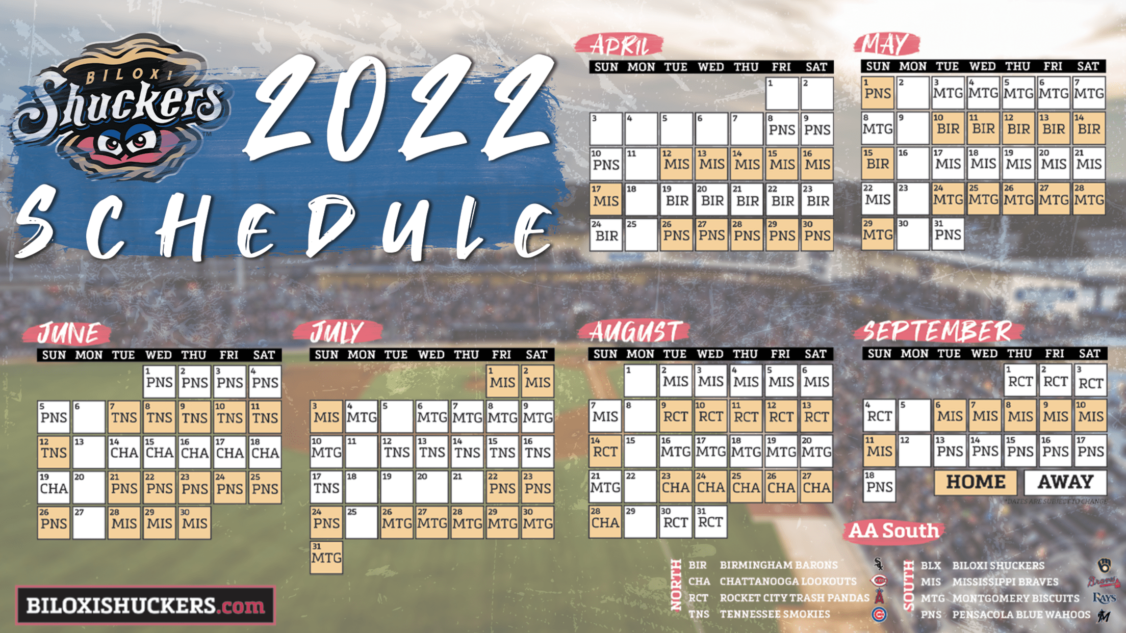 2022 Schedule Announced For Biloxi Shuckers