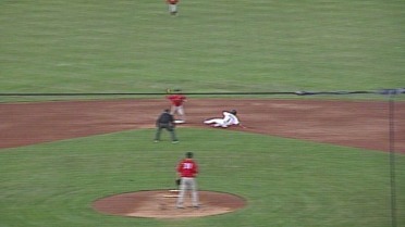 Dustin Pedroia turns the double play