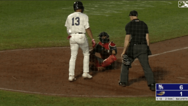 Fisher Cats' Bec blocks plate by sitting on it