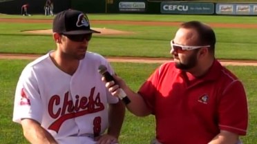 Nathan Baliva talks with manager Chris Swauger