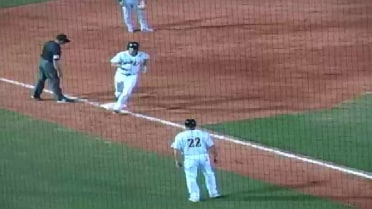 Tyler Moore hits a homer for the Baby Cakes