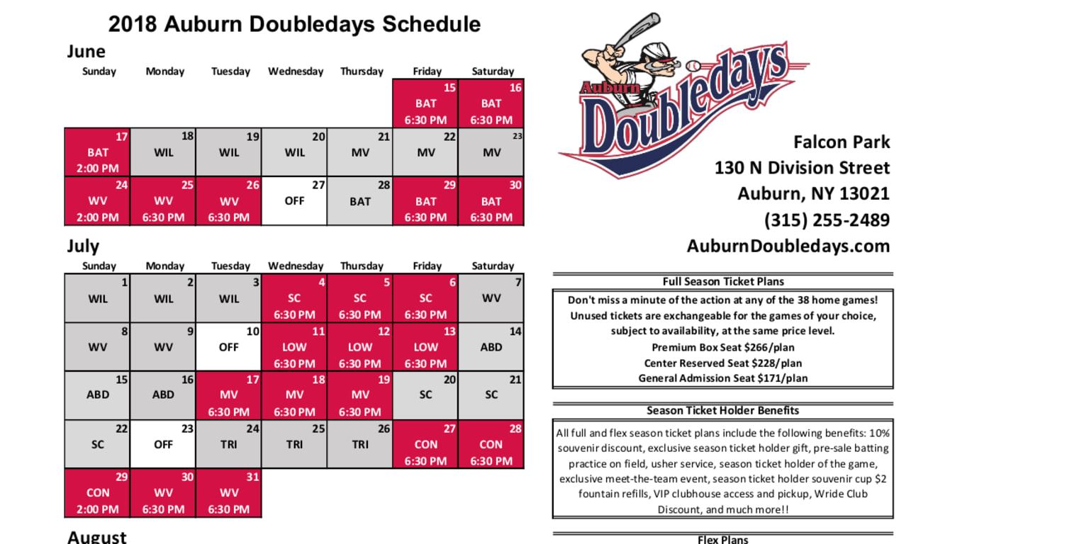 The Official Auburn Doubledays Schedule for 2018 | MiLB.com
