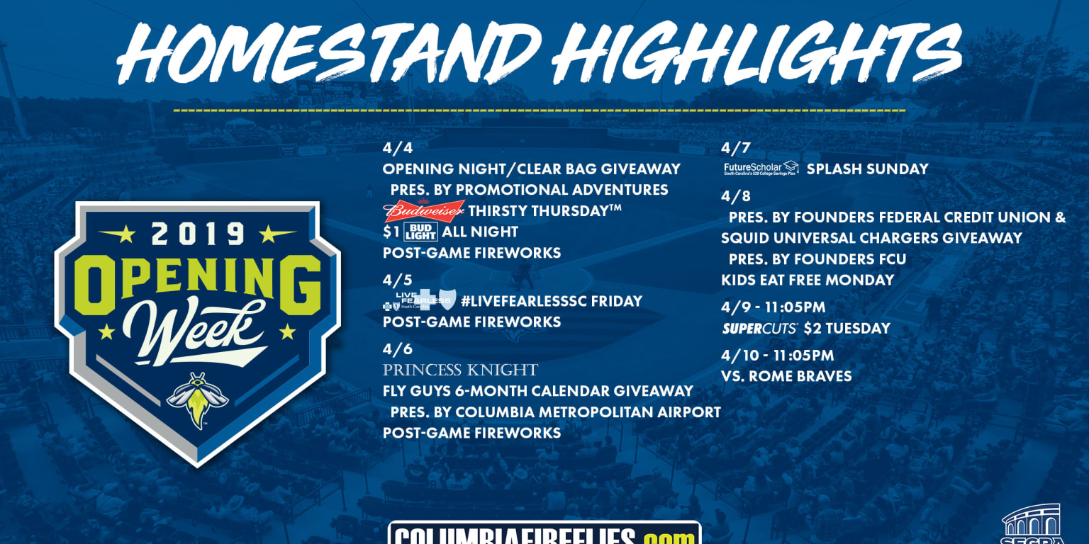 Columbia Fireflies Homestand Highlights