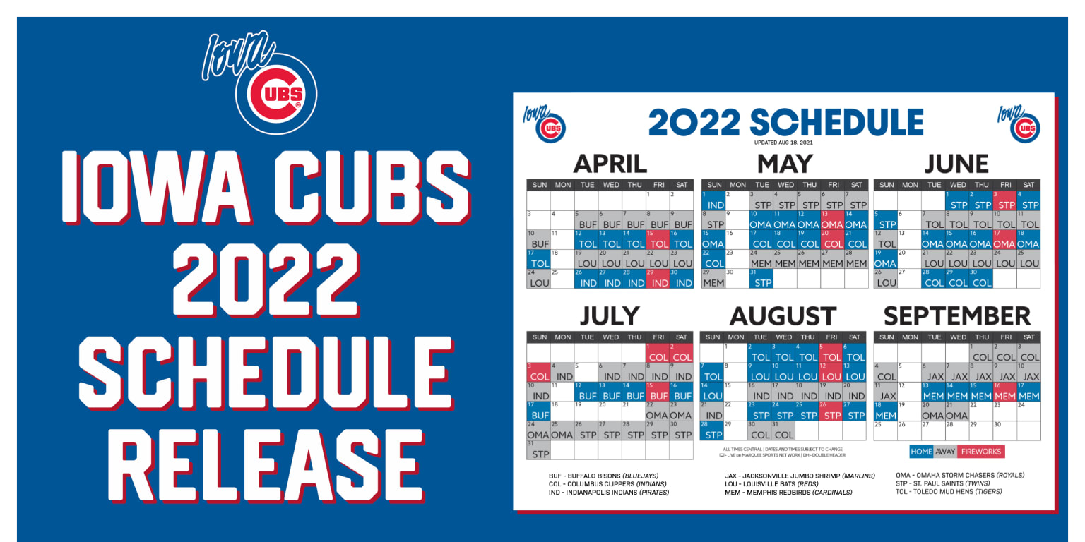 Chicago Cubs Calendar 2022 Icubs 2022 Schedule Release | Milb.com