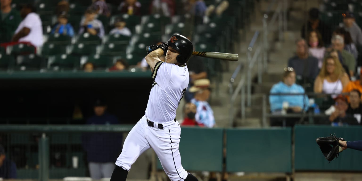 Heliot Ramos (38) of the Sacramento River Cats at bat against the