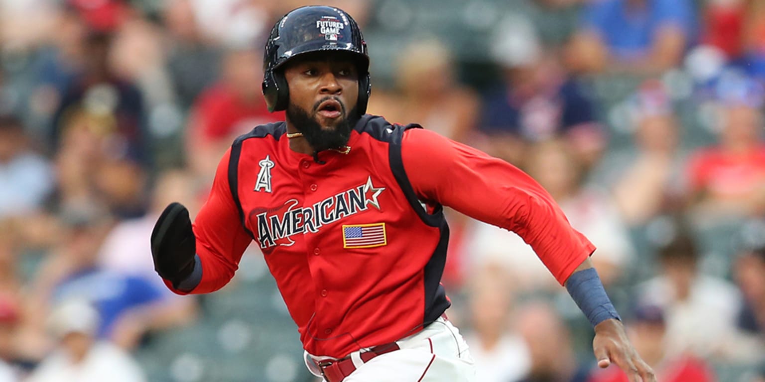 Los Angeles Angels designated hitter Jeremiah Jackson at bat