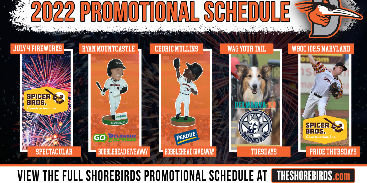 Delmarva Shorebirds Release Daily Promotions, 2 Bobbleheads, and July 4  Fireworks Show!