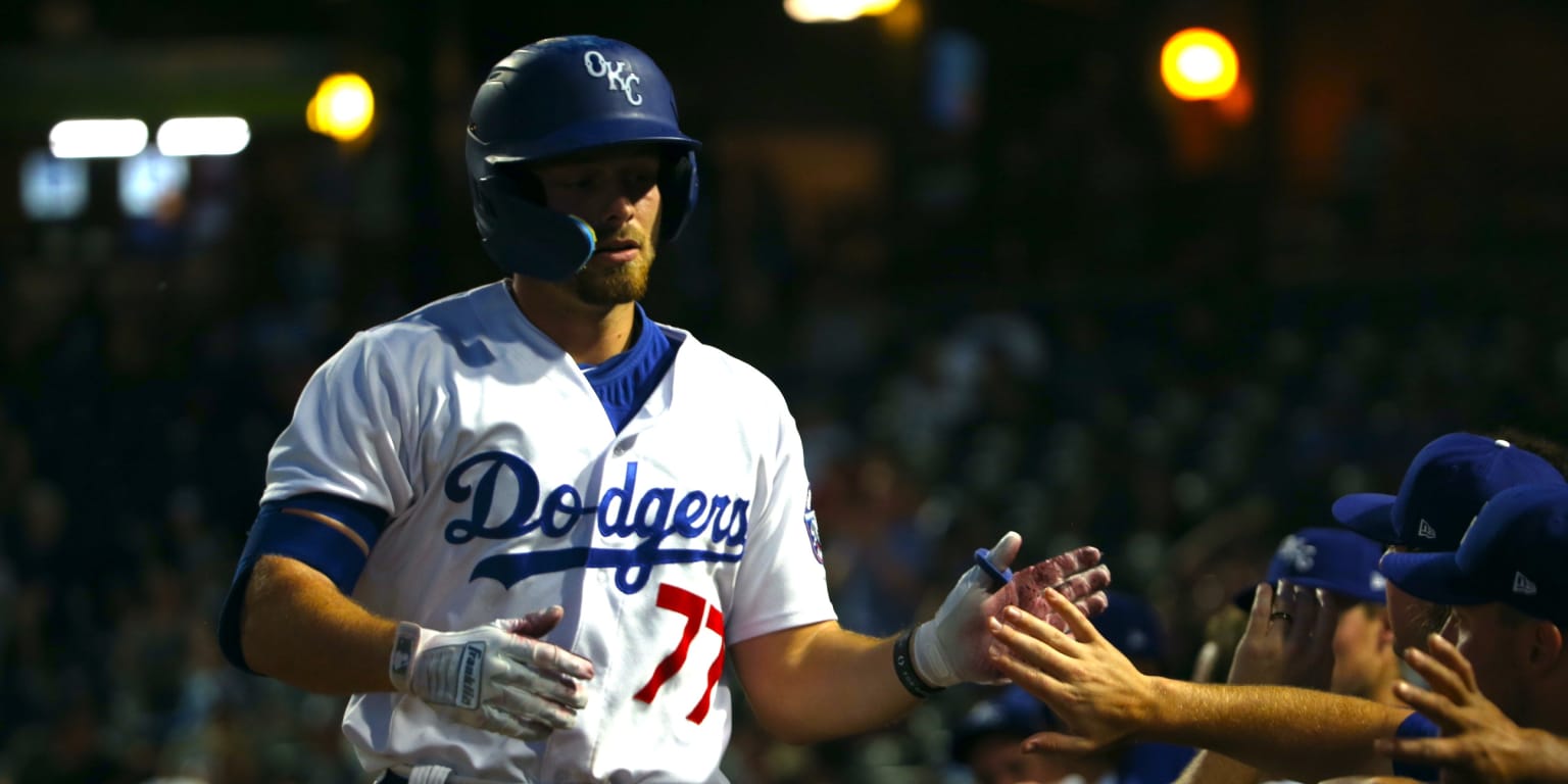 Second baseman Miguel Vargas (18) of the Oklahoma City Dodgers reacts to a  ground ball hit his direction in the game against the El Paso Chihuahuas on  July 21, 2023 at Chickasaw