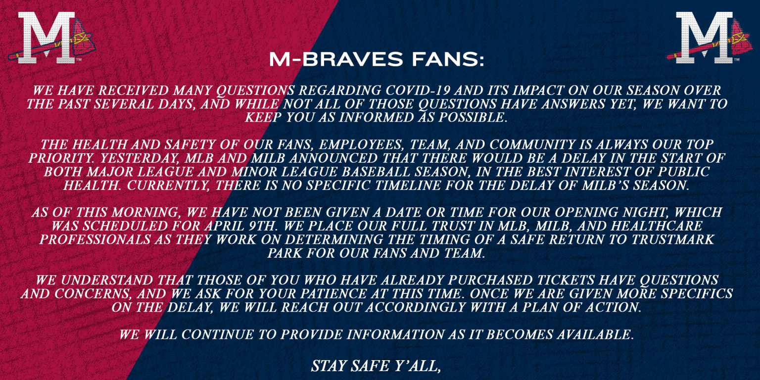 Mississippi Braves statement regarding Minor League Baseball