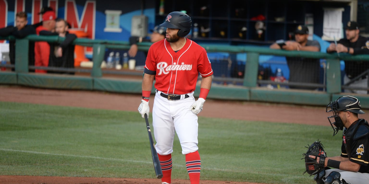 Seattle Mariners' Jose Godoy draws a walk during the ninth inning