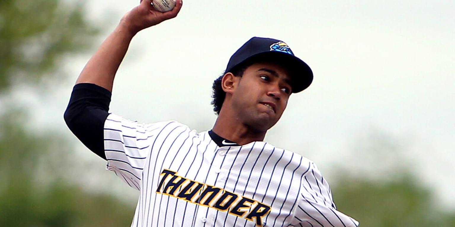 June 18, 2019 - Trenton, New Jersey, U.S - 20-year-old DEIVI GARCIA of the  Trenton Thunder (seen here warming up) tied the franchise record in just  six innings by striking out 15