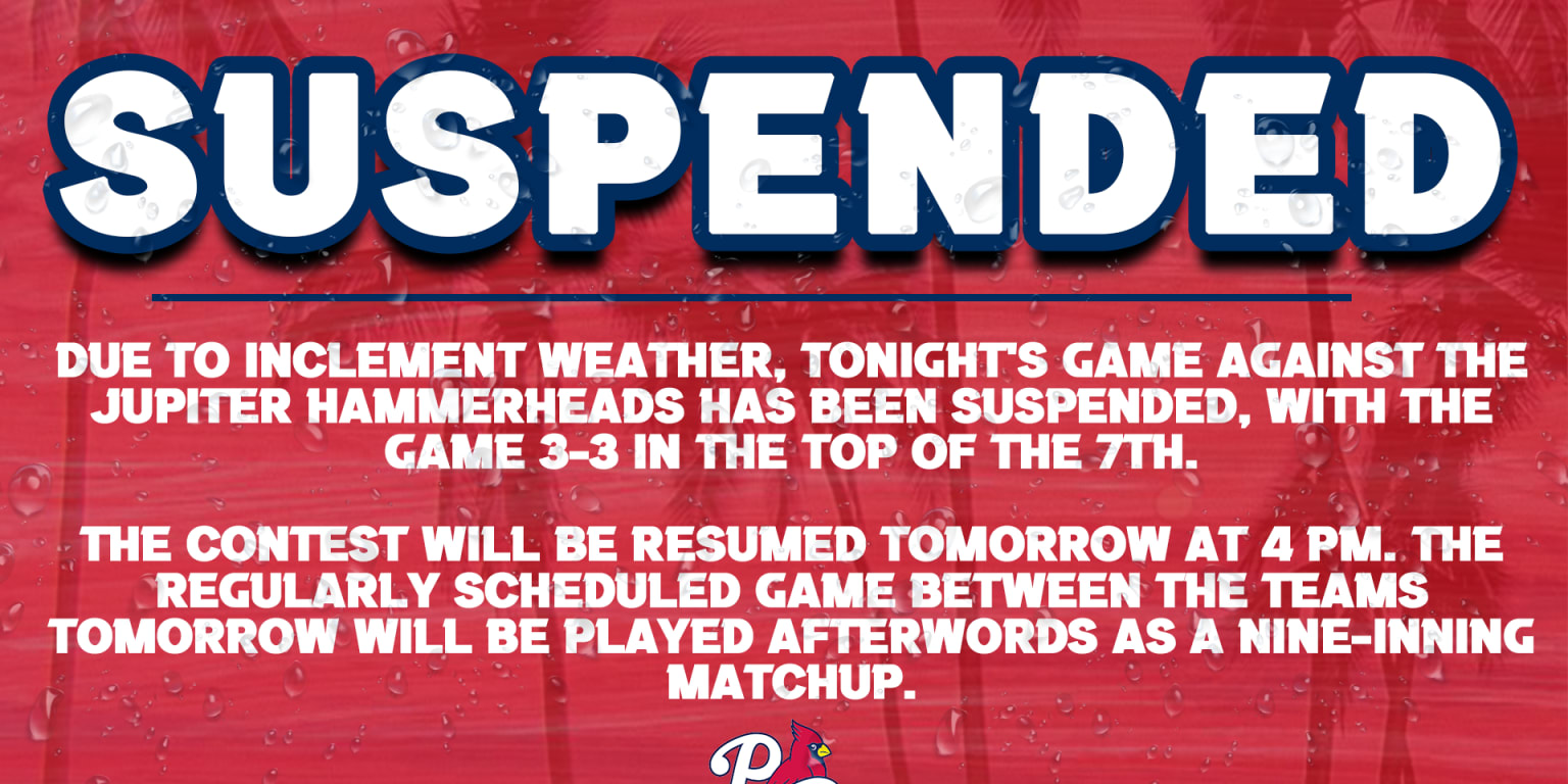 Wednesday's Game Suspended Due to Inclement Weather