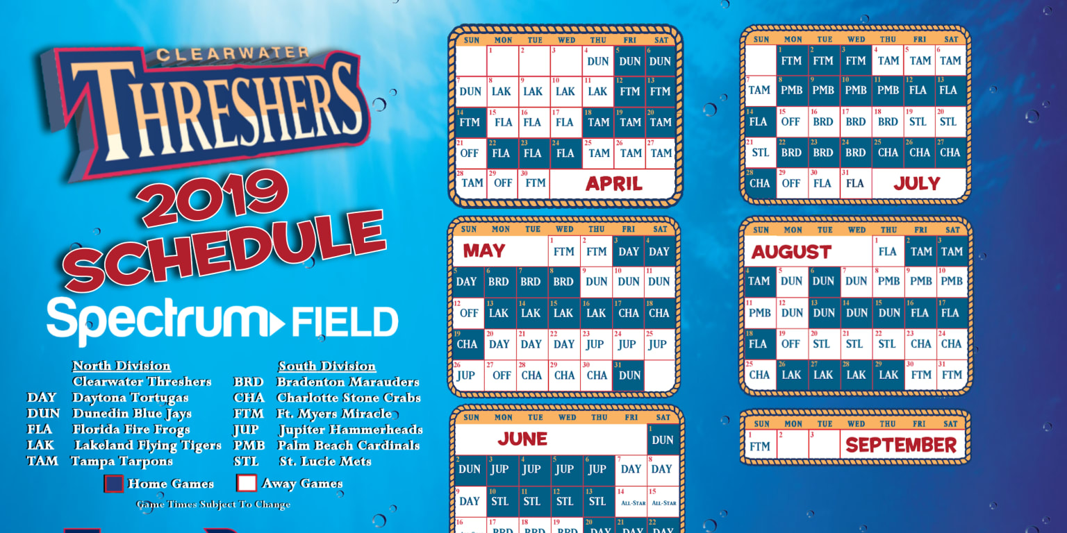 Clearwater Threshers 2019 Game Schedule Threshers