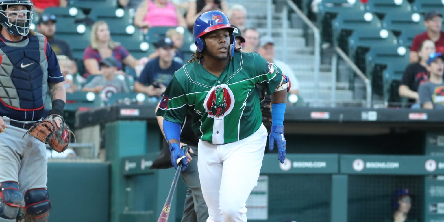 Buffalo Bisons third baseman Vladimir Guerrero Jr. (27) celebrates