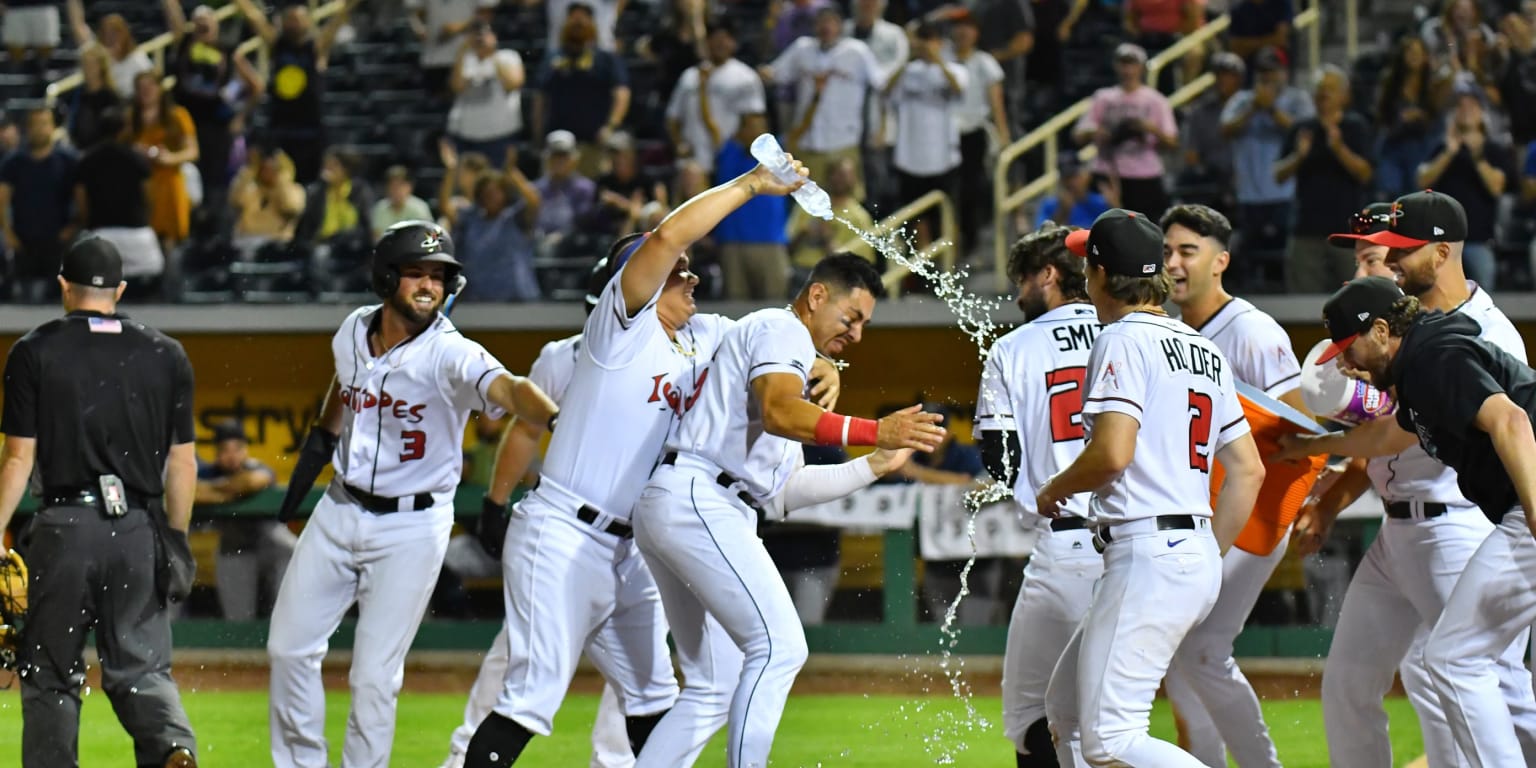 June 3 2023: Salt Lake right fielder Brett Phillips (5) scores a run during  the game with Albuquerque Isotopes and Salt Lake Bees held at Smiths Field  in Salt Lake Ut. David