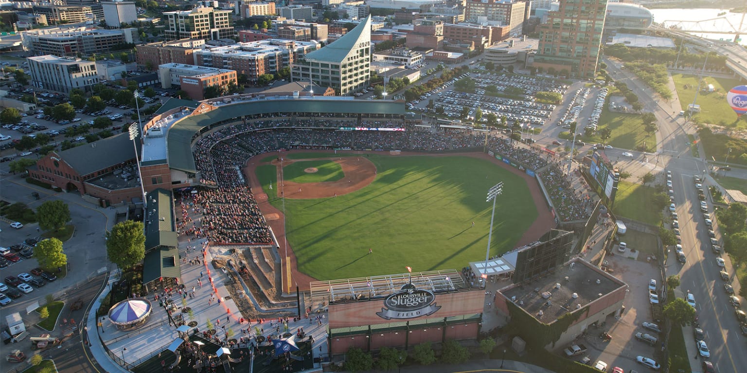 Aerial baseball diamond in Kentucky Louisville Slugger Field