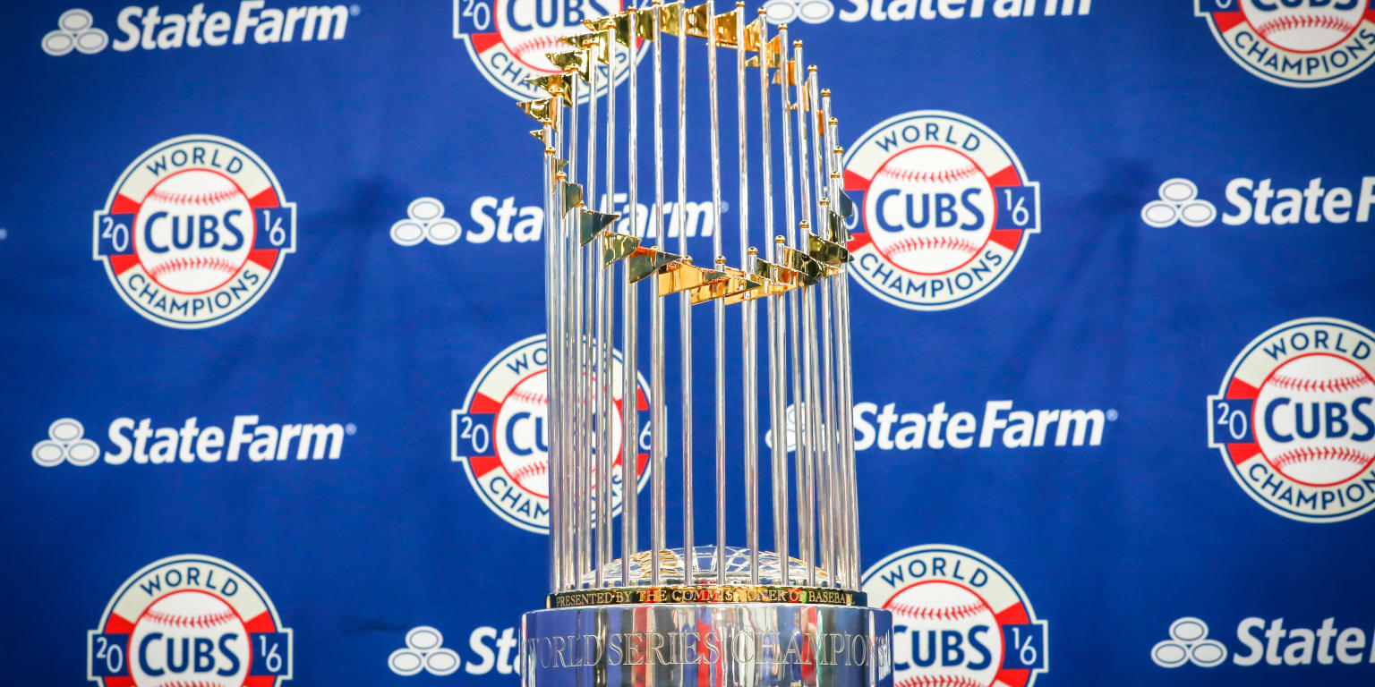 Fans awed by Cubs, Red Sox Series trophies