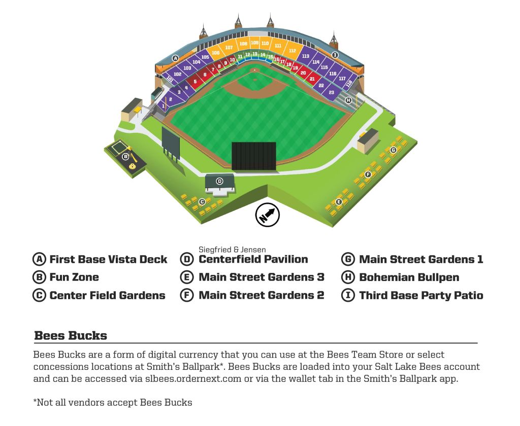 Salt Lake Bees Smith's Ballpark Seating Chart Bees