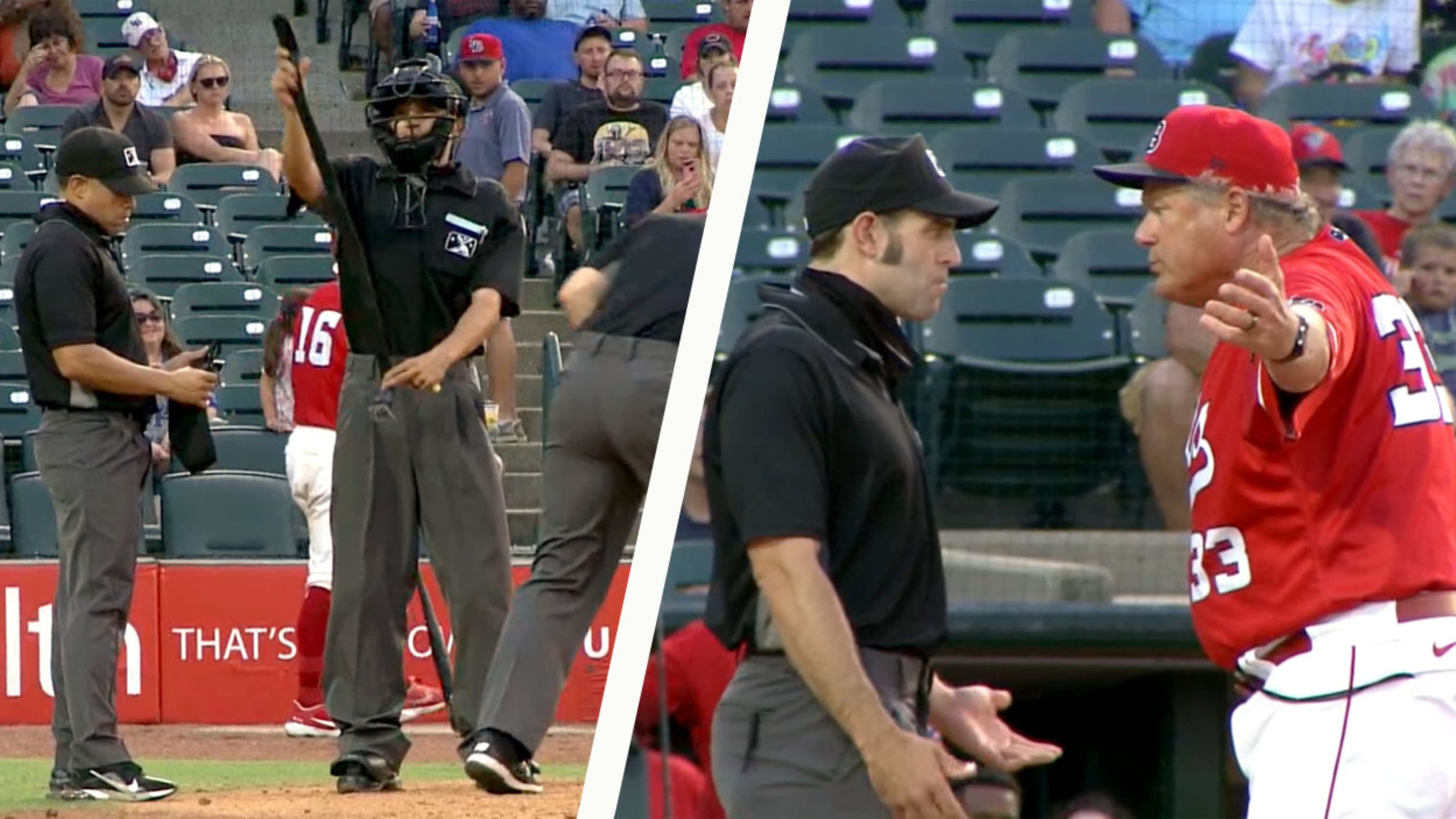 Umpire swaps belts, ejects pair