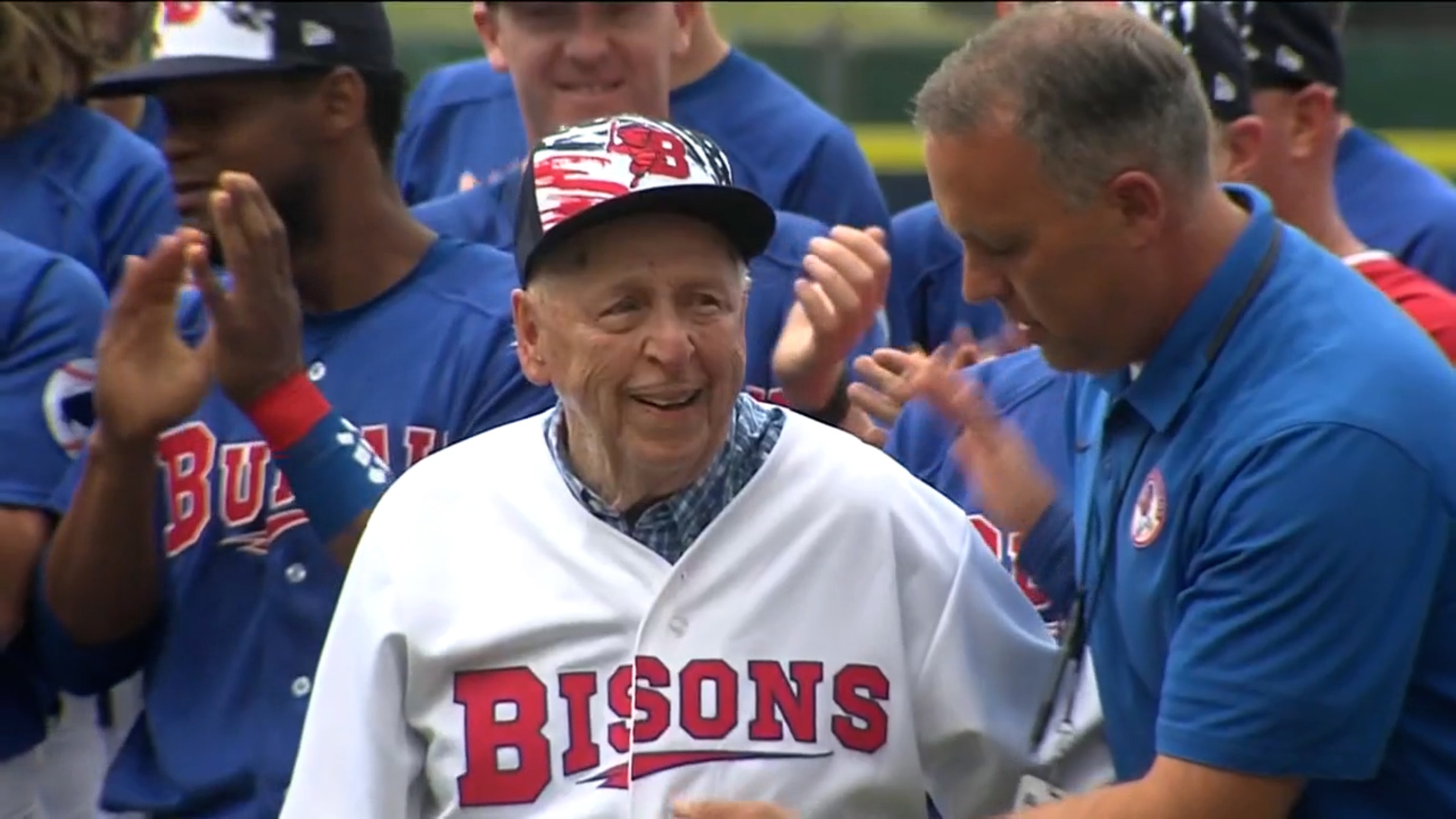 100-year-old World War II veteran throws first pitch at Syracuse