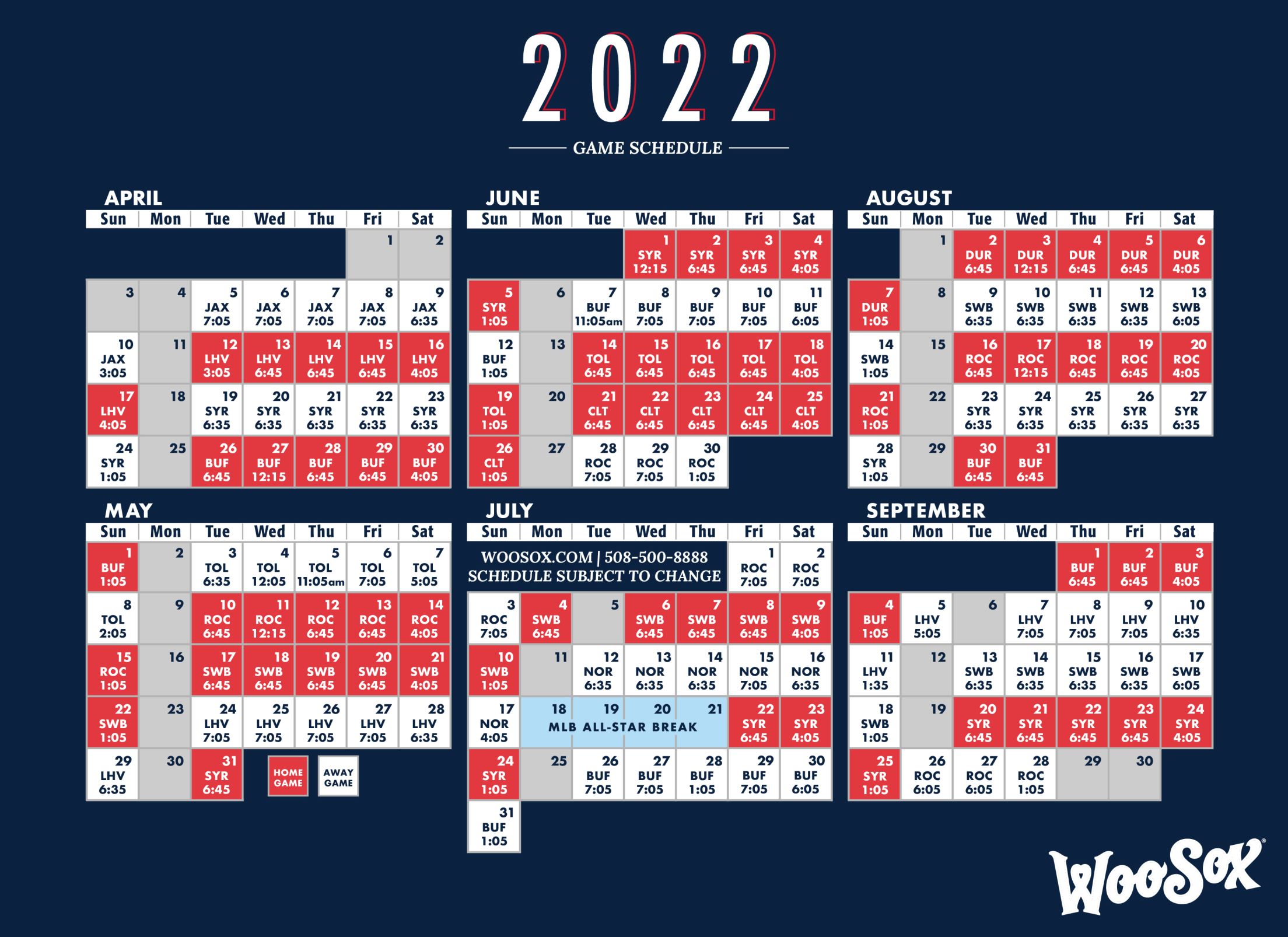 2022 WooSox Schedule Red Sox