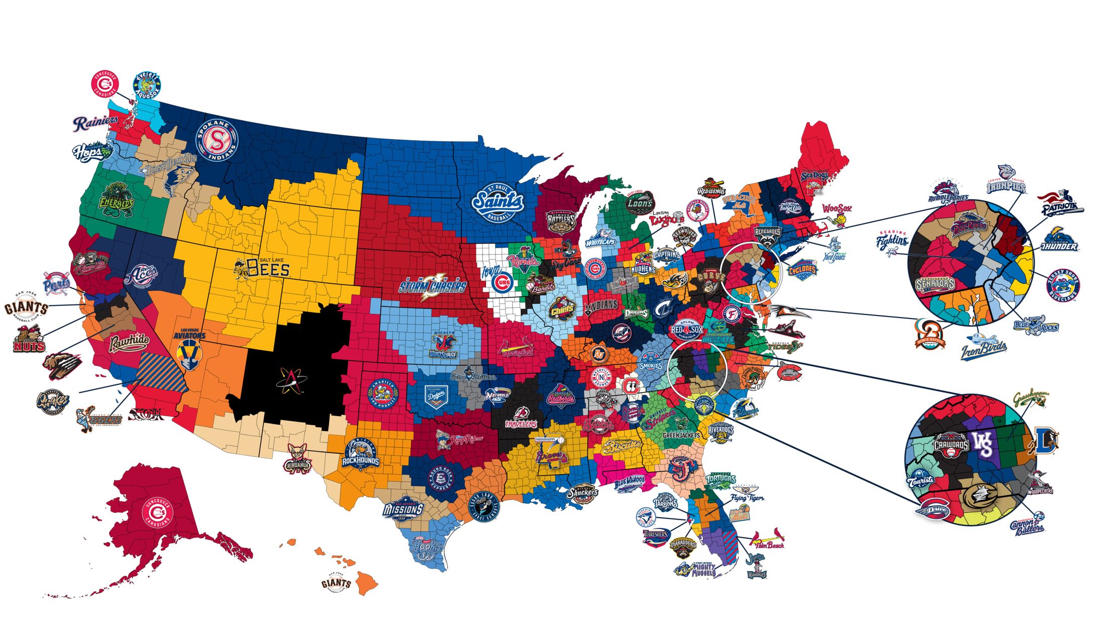 The closest minor league team to every county in the USA : r/baseball
