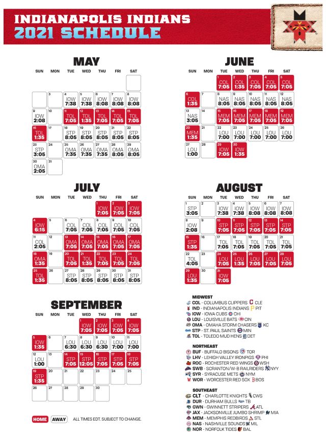 Printable Schedule Indians